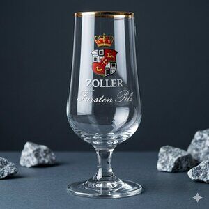 RARE NOS Zoller Fürsten Pils 7" German Beer Glass Gold Rim HTF